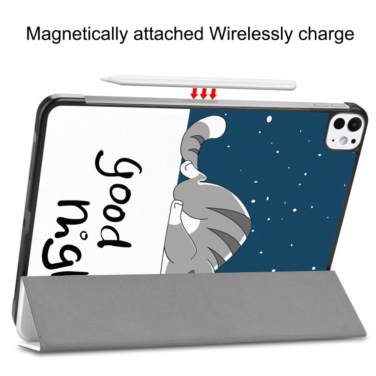 For iPad Pro 11 2025 / 2024 Custer Painted 3-Fold Holder Smart Leather Tablet Case(Lazy Cat) by buy2fix