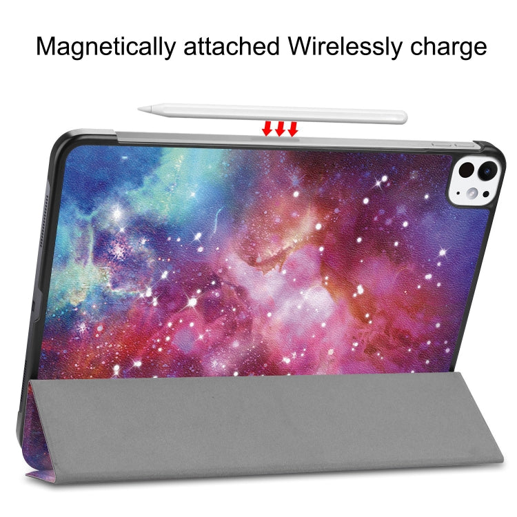 For iPad Pro 11 2025 / 2024 Custer Painted 3-Fold Holder Smart Leather Tablet Case(Milky Way Nebula) by buy2fix