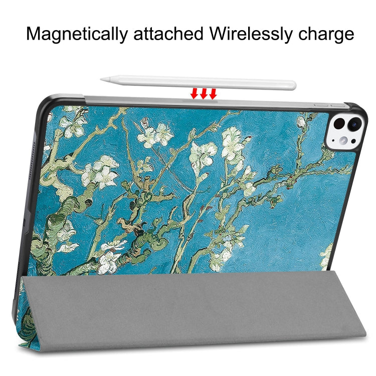 For iPad Pro 11 2025 / 2024 Custer Painted 3-Fold Holder Smart Leather Tablet Case(Apricot Blossom) by buy2fix