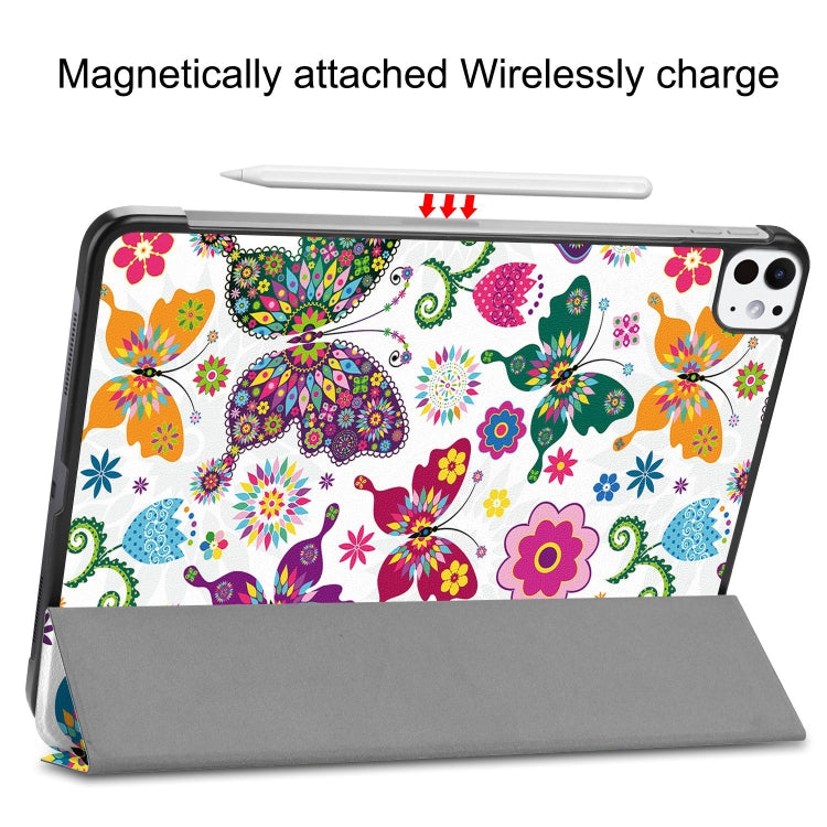 For iPad Pro 11 2025 / 2024 Custer Painted 3-Fold Holder Smart Leather Tablet Case(Color Butterfly) by buy2fix