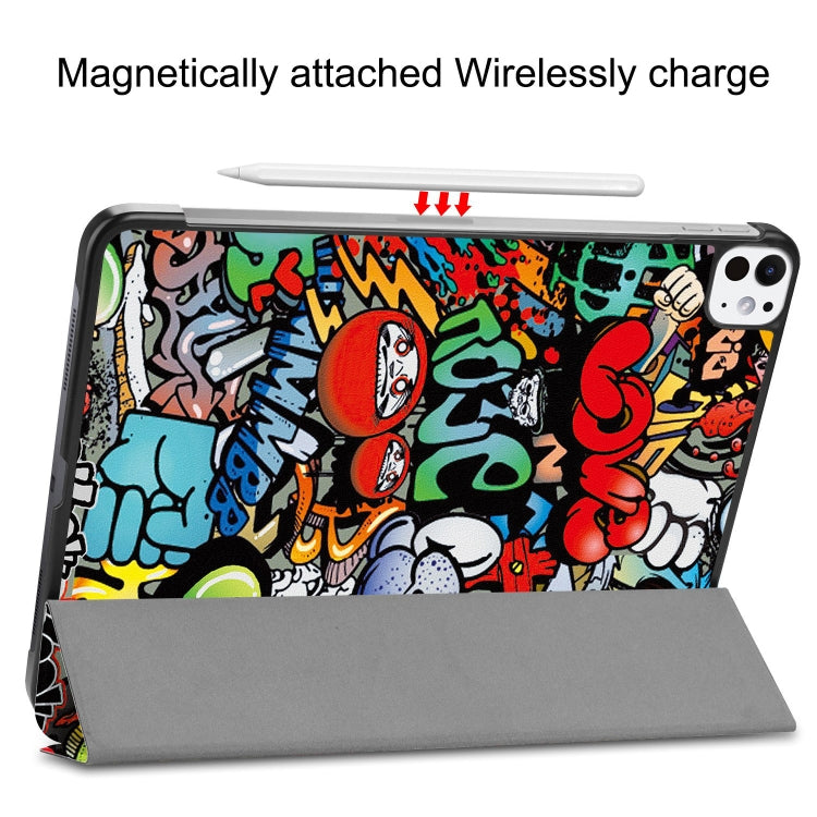 For iPad Pro 11 2025 / 2024 Custer Painted 3-Fold Holder Smart Leather Tablet Case(Graffiti) by buy2fix