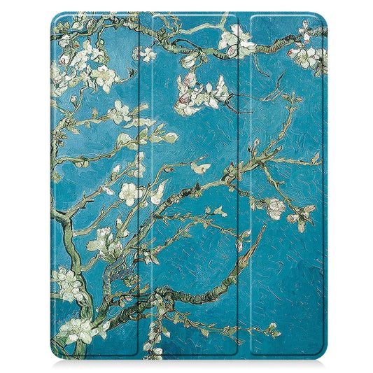For iPad Air 13 2024 / 2025 Custer Painted 3-Fold Holder Smart Leather Tablet Case with Pen Tray(Apricot Flower) by buy2fix