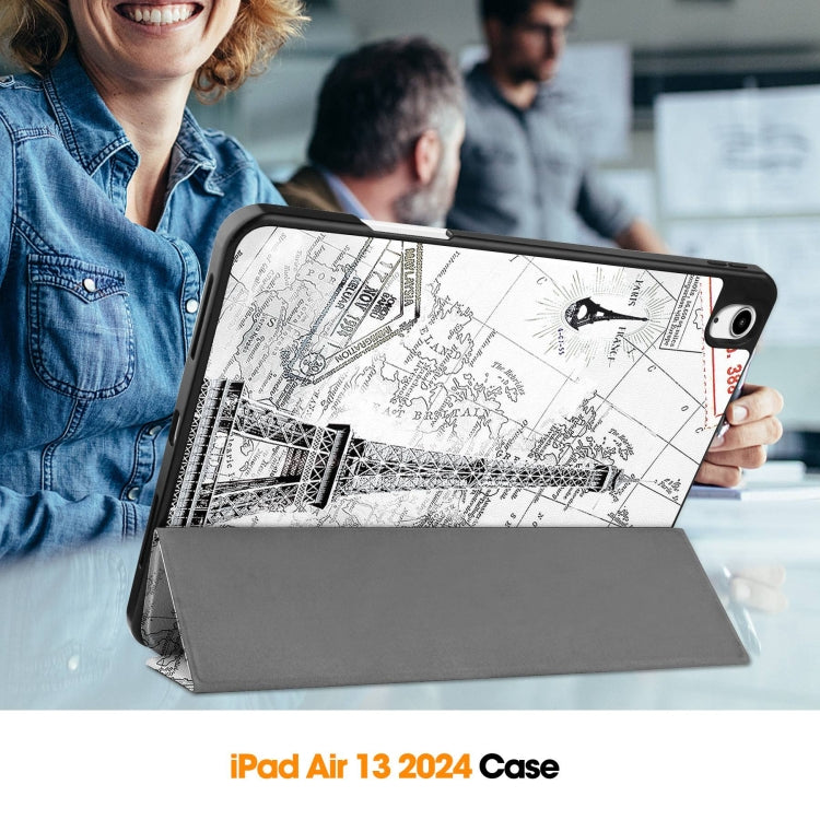 For iPad Air 13 2024 / 2025 Custer Painted 3-Fold Holder Smart Leather Tablet Case with Pen Tray(Eiffel Tower) by buy2fix