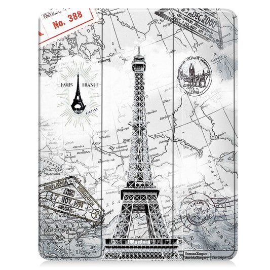 For iPad Pro 13 2025 / 2024 Custer Painted 3-Fold Holder Smart Leather Tablet Case with Pen Tray(Eiffel Tower) by buy2fix