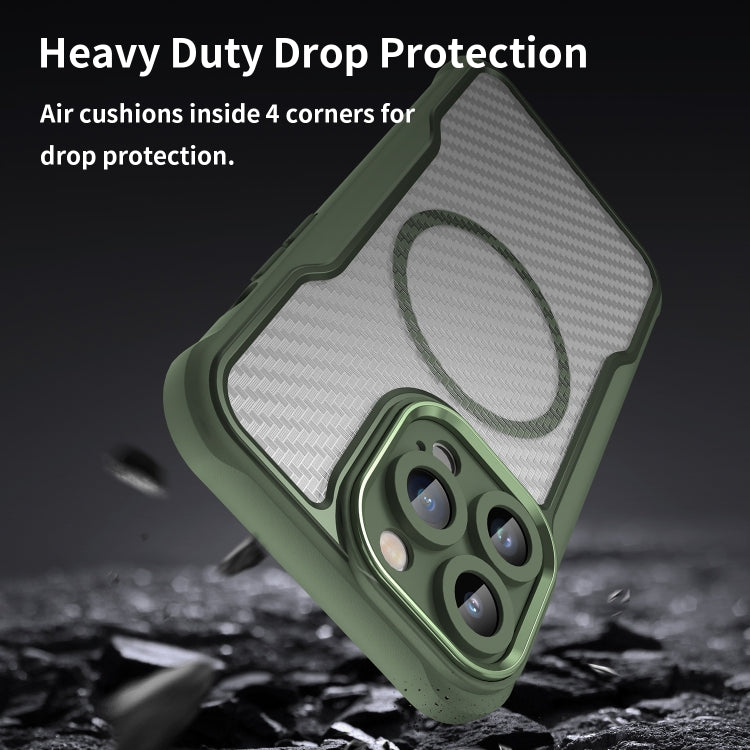 For iPhone 15 Pro Carbon Fiber Texture MagSafe Translucent Phone Case(Green) by buy2fix