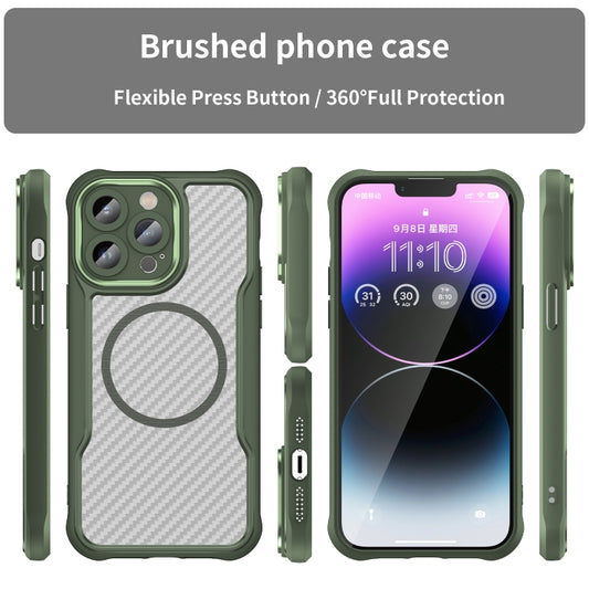 For iPhone 15 Carbon Fiber Texture MagSafe Translucent Phone Case(Green) by buy2fix