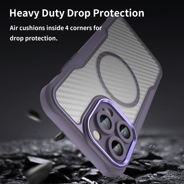 For iPhone 15 Carbon Fiber Texture MagSafe Translucent Phone Case(Purple) by buy2fix