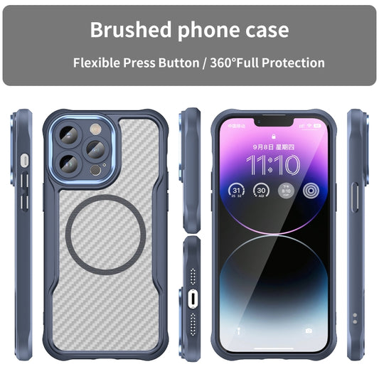 For iPhone 14 Pro Max Carbon Fiber Texture MagSafe Translucent Phone Case(Blue) by buy2fix