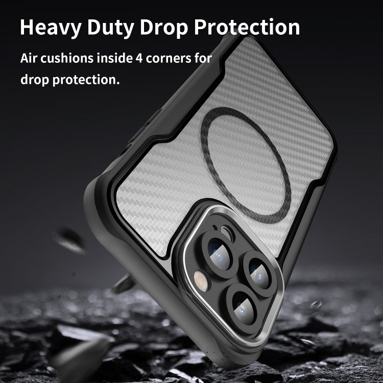 For iPhone 12 Carbon Fiber Texture MagSafe Translucent Phone Case(Black) by buy2fix