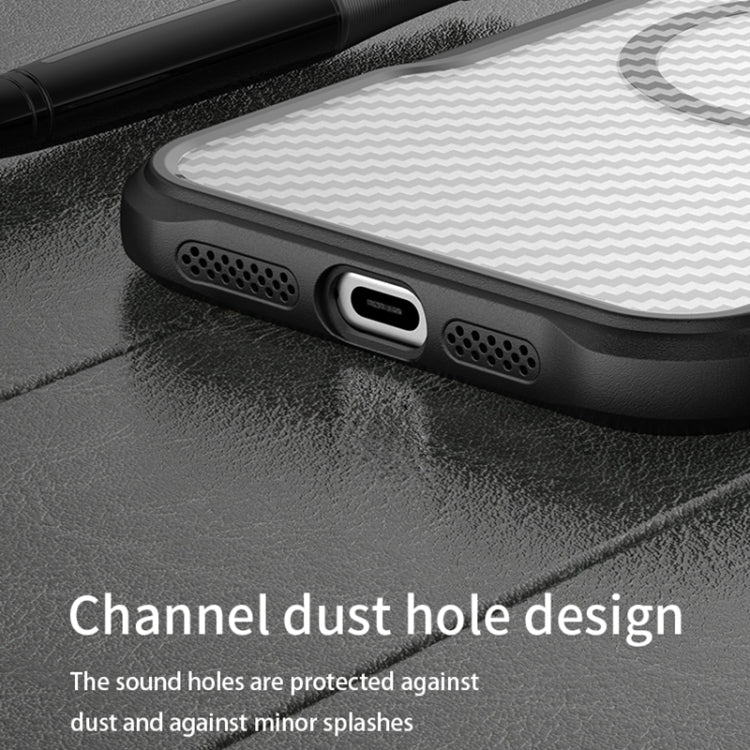 For iPhone 16 Carbon Fiber Texture MagSafe Translucent Phone Case(Black) by buy2fix