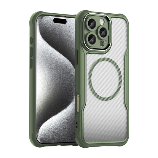 For iPhone 16 Pro Max Carbon Fiber Texture MagSafe Translucent Phone Case(Green) by buy2fix