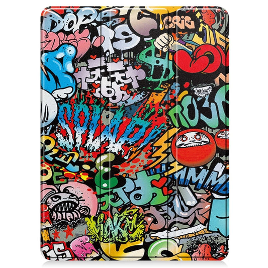 For iPad Pro 11 2025 / 2024 Custer Painted 3-Fold Holder Smart Leather Tablet Case with Pen Tray(Graffiti) by buy2fix