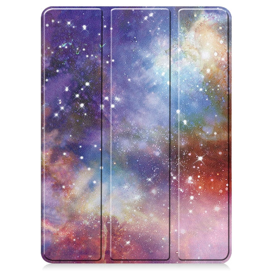 For iPad Pro 11 2025 / 2024 Custer Painted 3-Fold Holder Smart Leather Tablet Case with Pen Tray(Milky Way Nebula) by buy2fix
