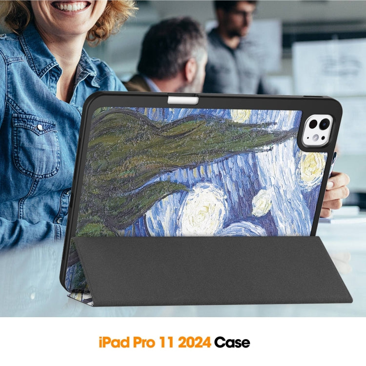 For iPad Pro 11 2025 / 2024 Custer Painted 3-Fold Holder Smart Leather Tablet Case with Pen Tray(Starry Sky) by buy2fix