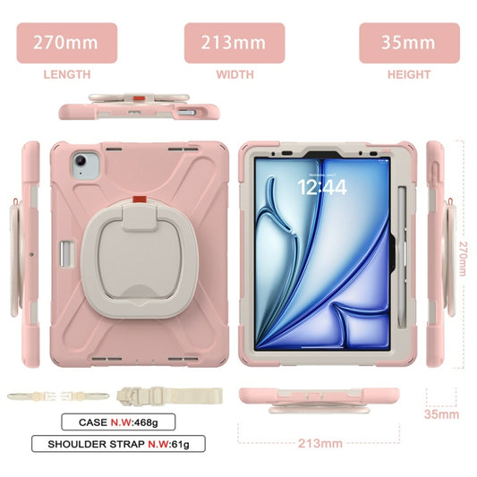 For iPad Air 11 2024 / Air 11 2025 Silicone Hybrid PC Tablet Case with Holder & Shoulder Strap(Cherry Blossom Pink) by buy2fix