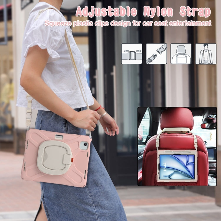 For iPad Air 11 2024 / Air 11 2025 Silicone Hybrid PC Tablet Case with Holder & Shoulder Strap(Cherry Blossom Pink) by buy2fix