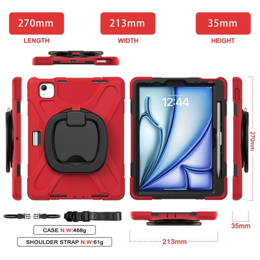 For iPad Air 11 2024 / Air 11 2025 Silicone Hybrid PC Tablet Case with Holder & Shoulder Strap(Red) by buy2fix