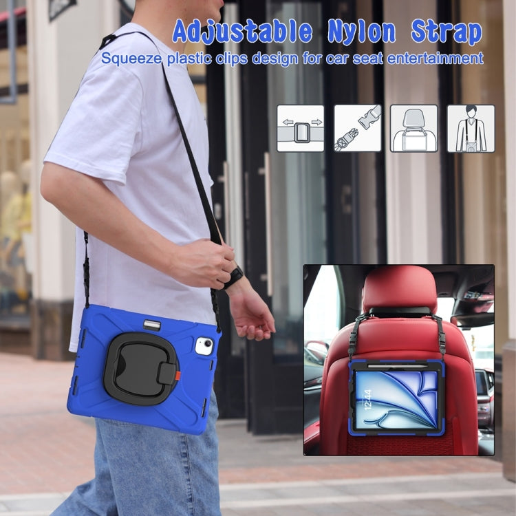 For iPad Air 11 2024 / Air 11 2025 Silicone Hybrid PC Tablet Case with Holder & Shoulder Strap(Blue) by buy2fix