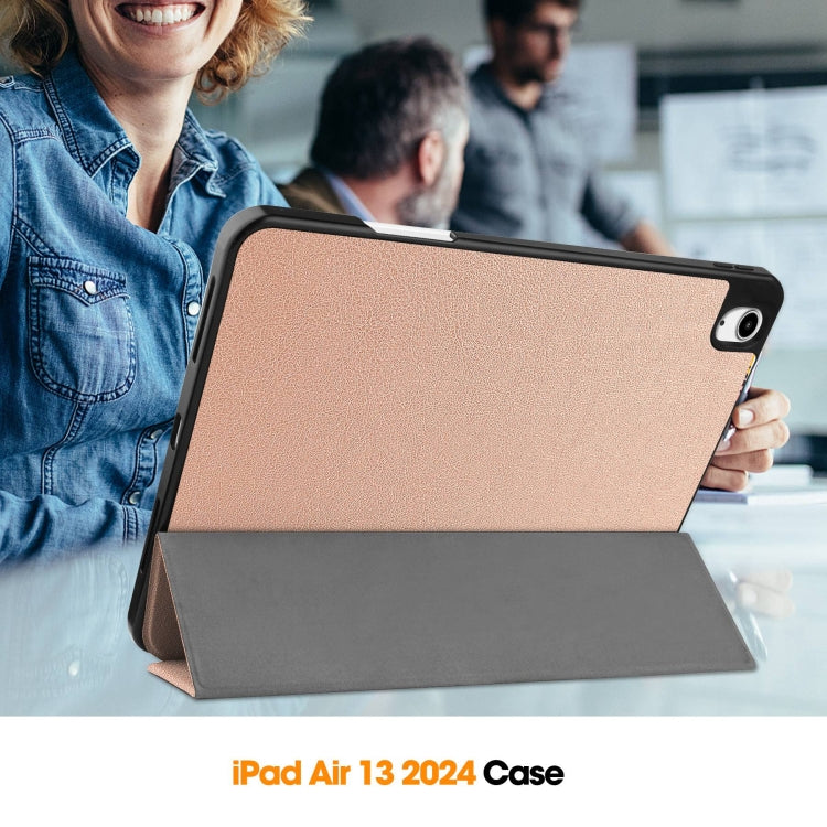 For iPad Air 13 2024 / 2025 Custer TPU Pure Color 3-Fold Holder Smart Leather Tablet Case with Pen Tray(Rose Gold) by buy2fix