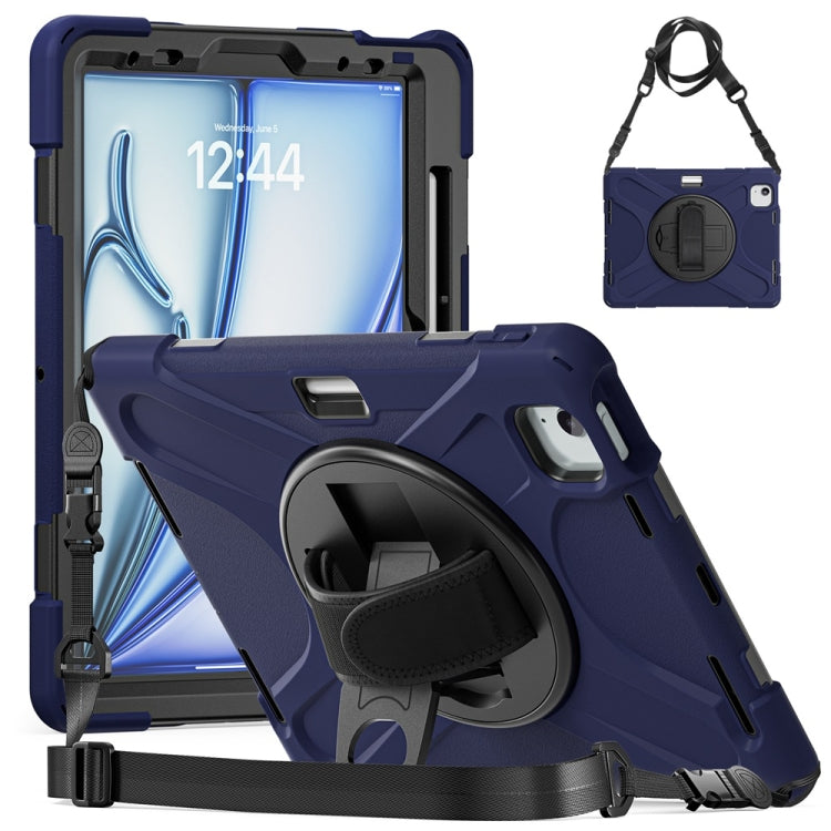 For iPad Air 11 2024 / Air 11 2025 Rotatable Holder Silicone Hybrid PC Tablet Case with Shoulder Strap(Navy Blue) - iPad Air 11 2025 / 2024 Cases by buy2fix | Online Shopping UK | buy2fix