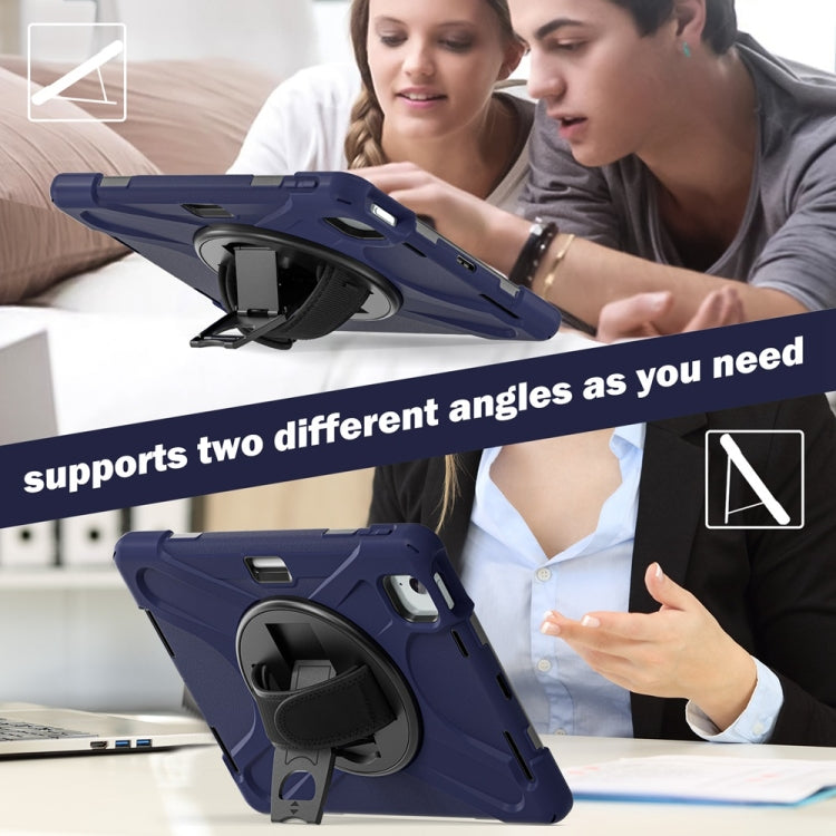 For iPad Air 11 2024 / Air 11 2025 Rotatable Holder Silicone Hybrid PC Tablet Case with Shoulder Strap(Navy Blue) - iPad Air 11 2025 / 2024 Cases by buy2fix | Online Shopping UK | buy2fix