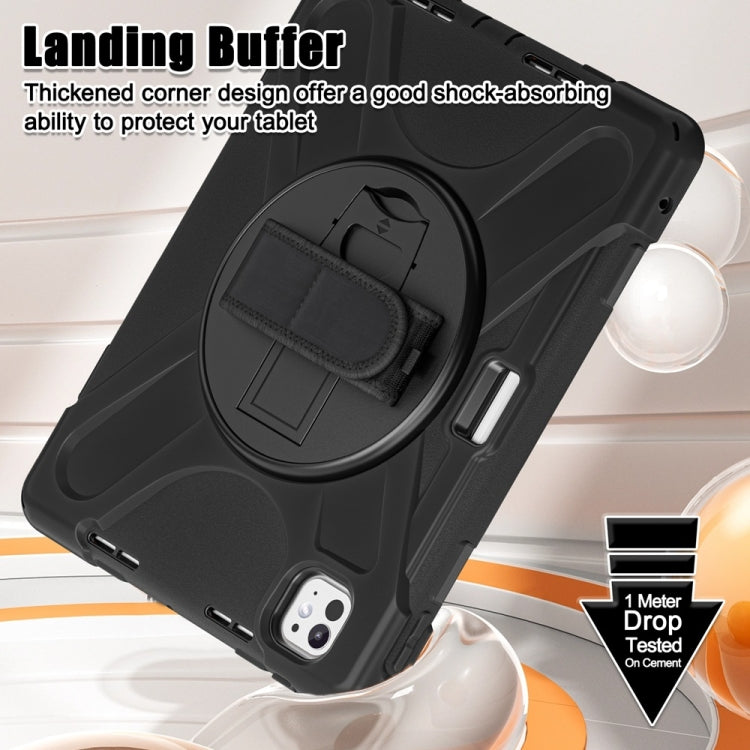 For iPad Pro 11 2025 / 2024 Rotatable Holder Silicone Hybrid PC Tablet Case with Shoulder Strap(Black) by buy2fix