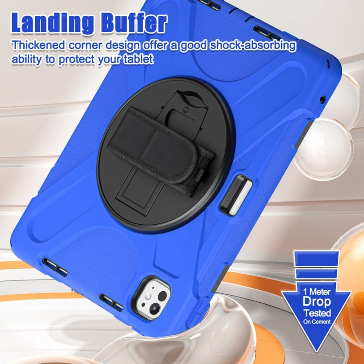 For iPad Pro 11 2025 / 2024 Rotatable Holder Silicone Hybrid PC Tablet Case with Shoulder Strap(Blue) by buy2fix