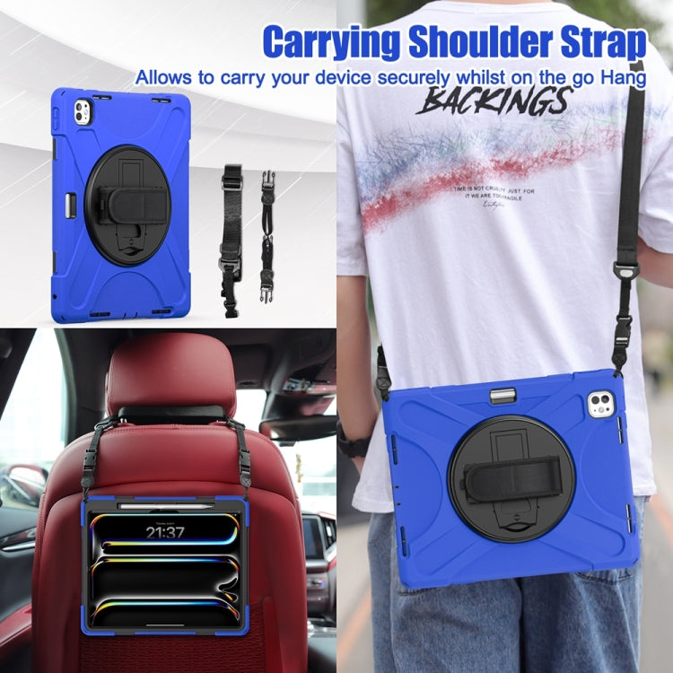 For iPad Pro 13 2025 / 2024 Rotatable Holder Silicone Hybrid PC Tablet Case with Shoulder Strap(Blue) by buy2fix