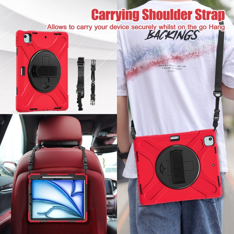 For iPad Air 13 2024 / Air 13 2025 Rotatable Holder Silicone Hybrid PC Tablet Case with Shoulder Strap(Red) by buy2fix