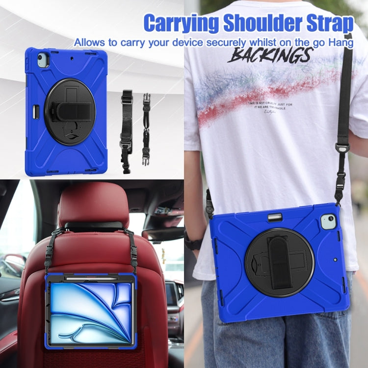 For iPad Air 13 2024 / Air 13 2025 Rotatable Holder Silicone Hybrid PC Tablet Case with Shoulder Strap(Blue) by buy2fix