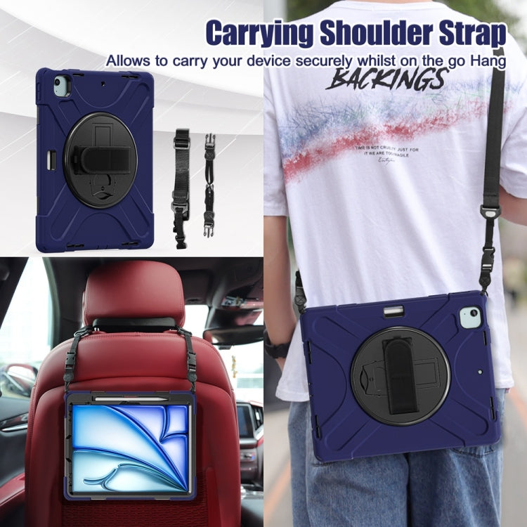 For iPad Air 13 2024 / Air 13 2025 Rotatable Holder Silicone Hybrid PC Tablet Case with Shoulder Strap(Navy Blue) - iPad Air 13 2025 / 2024 Cases by buy2fix | Online Shopping UK | buy2fix