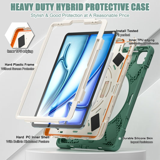 For iPad Air 13 2024 / Air 13 2025 Rotatable Holder Silicone Hybrid PC Tablet Case with Shoulder Strap(Emreald Green) by buy2fix