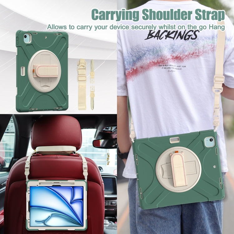 For iPad Air 13 2024 / Air 13 2025 Rotatable Holder Silicone Hybrid PC Tablet Case with Shoulder Strap(Emreald Green) by buy2fix