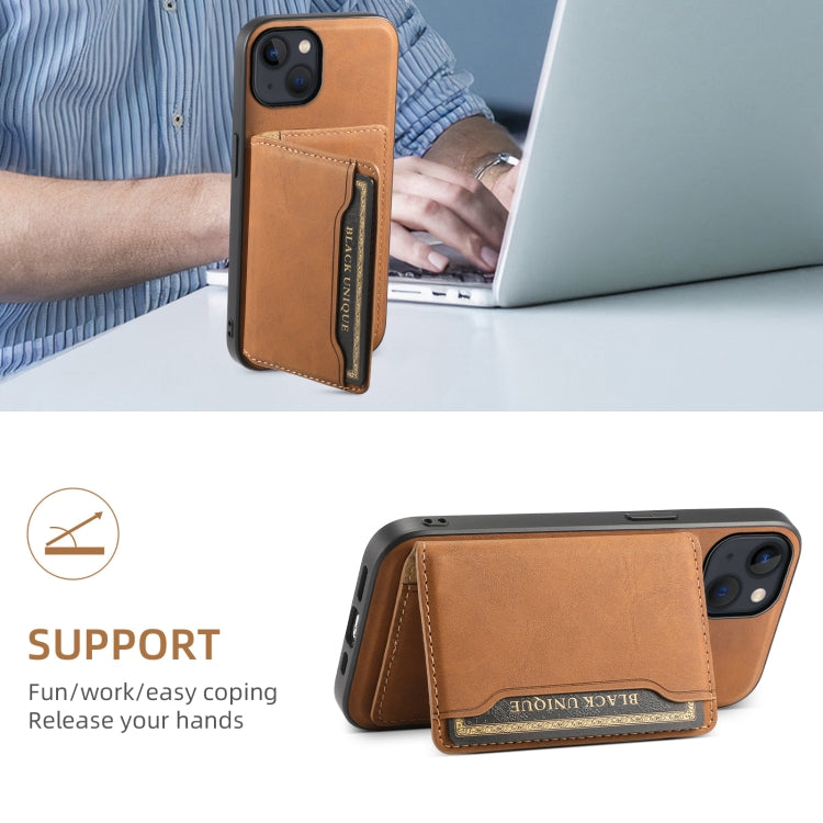 For iPhone 13 / 14 Denior D13 Retro Texture Leather MagSafe Card Bag Phone Case(Brown) by Denior