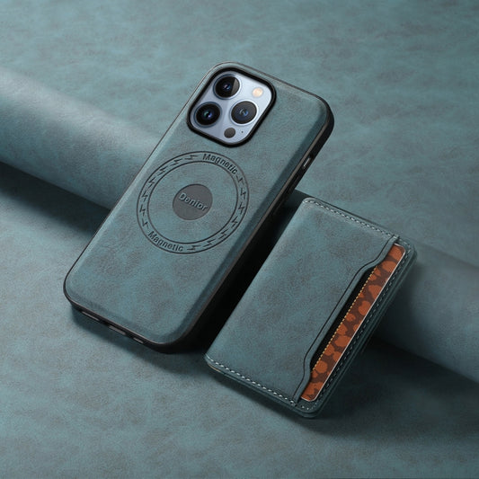 For iPhone 13 Pro Denior D13 Retro Texture Leather MagSafe Card Bag Phone Case(Blue) by Denior