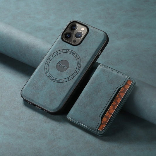 For iPhone 13 Pro Max Denior D13 Retro Texture Leather MagSafe Card Bag Phone Case(Blue) by Denior