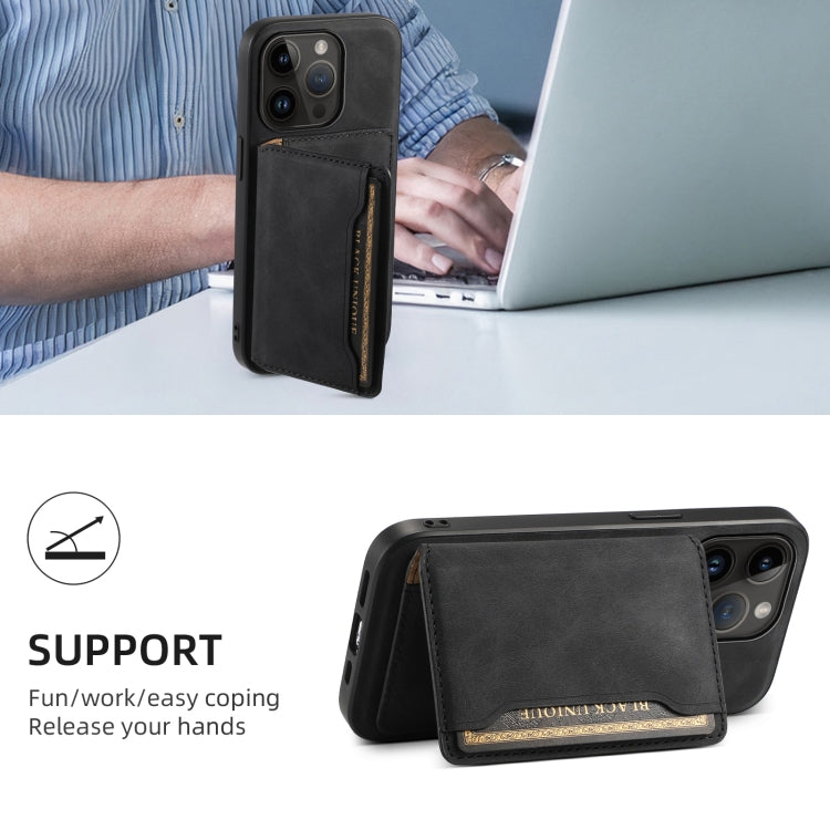 For iPhone 14 Pro Denior D13 Retro Texture Leather MagSafe Card Bag Phone Case(Black) by Denior