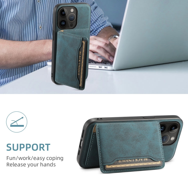 For iPhone 14 Pro Denior D13 Retro Texture Leather MagSafe Card Bag Phone Case(Blue) by Denior