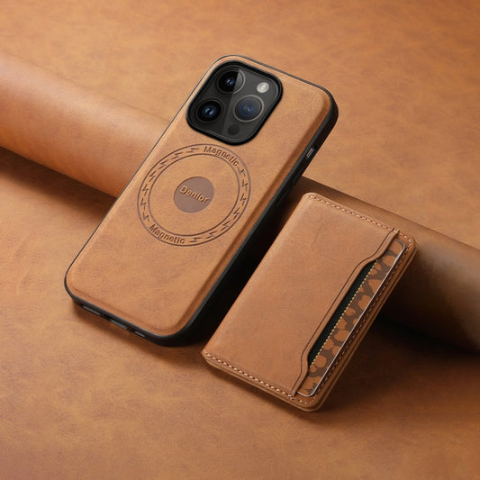 For iPhone 14 Pro Denior D13 Retro Texture Leather MagSafe Card Bag Phone Case(Brown) by Denior