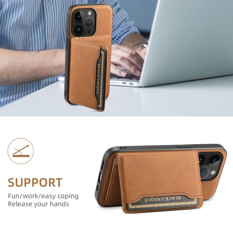 For iPhone 14 Pro Denior D13 Retro Texture Leather MagSafe Card Bag Phone Case(Brown) by Denior
