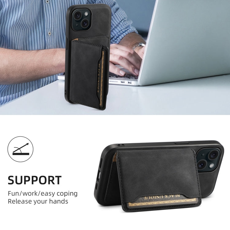 For iPhone 15 Denior D13 Retro Texture Leather MagSafe Card Bag Phone Case(Black) by Denior
