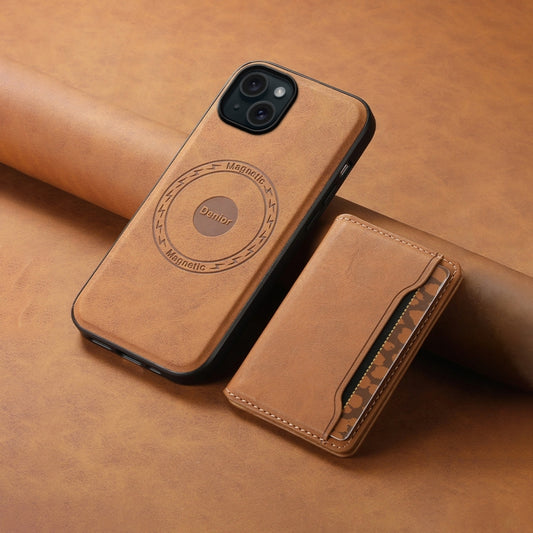 For iPhone 15 Plus Denior D13 Retro Texture Leather MagSafe Card Bag Phone Case(Brown) by Denior