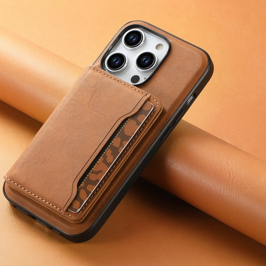 For iPhone 15 Pro Denior D13 Retro Texture Leather MagSafe Card Bag Phone Case(Brown) by Denior