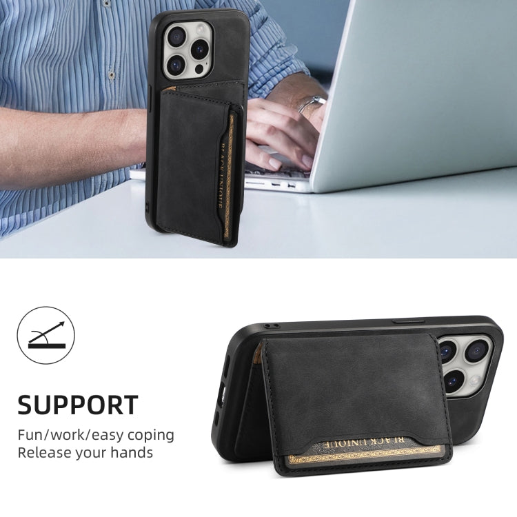 For iPhone 16 Pro Max Denior D13 Retro Texture Leather MagSafe Card Bag Phone Case(Black) by Denior