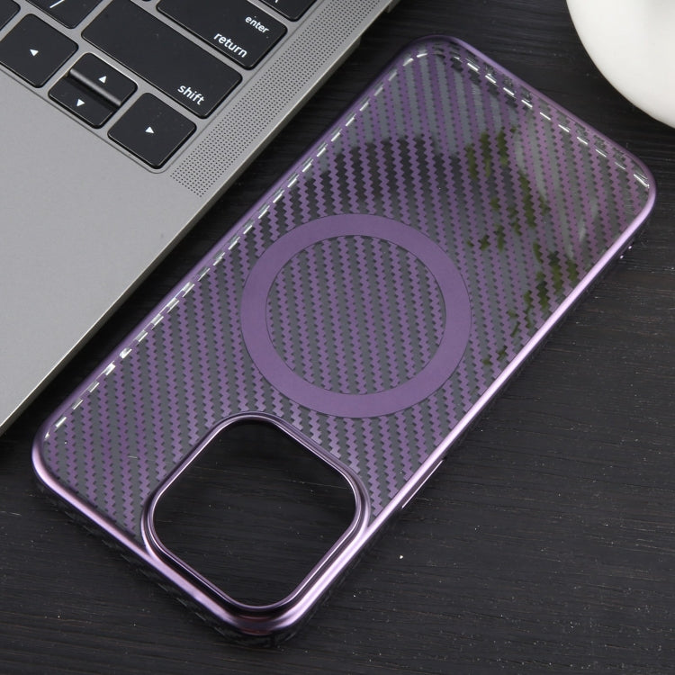 For iPhone 15 6D Plated Carbon Fiber Clear Magsafe PC Phone Case(Aurora Purple) by buy2fix
