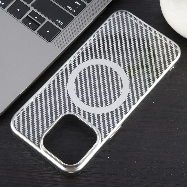 For iPhone 14 Pro 6D Plated Carbon Fiber Clear Magsafe PC Phone Case(Starlight Silver) by buy2fix