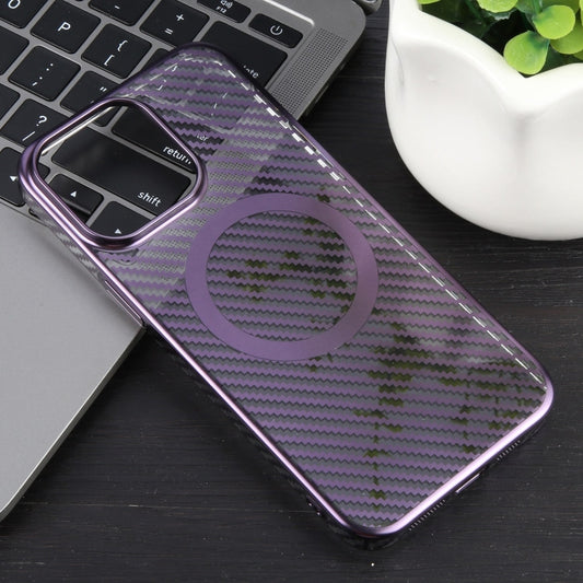 For iPhone 14 Pro 6D Plated Carbon Fiber Clear Magsafe PC Phone Case(Aurora Purple) by buy2fix