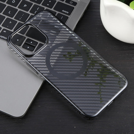 For iPhone 14 Pro 6D Plated Carbon Fiber Clear Magsafe PC Phone Case(Starry Black) by buy2fix