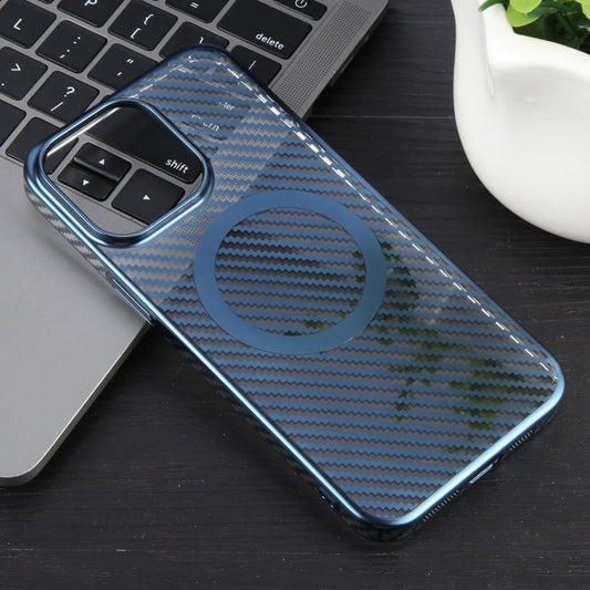 For iPhone 14 Pro 6D Plated Carbon Fiber Clear Magsafe PC Phone Case(Dream Blue) by buy2fix