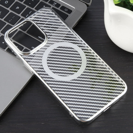 For iPhone 14 Pro Max 6D Plated Carbon Fiber Clear Magsafe PC Phone Case(Starlight Silver) by buy2fix